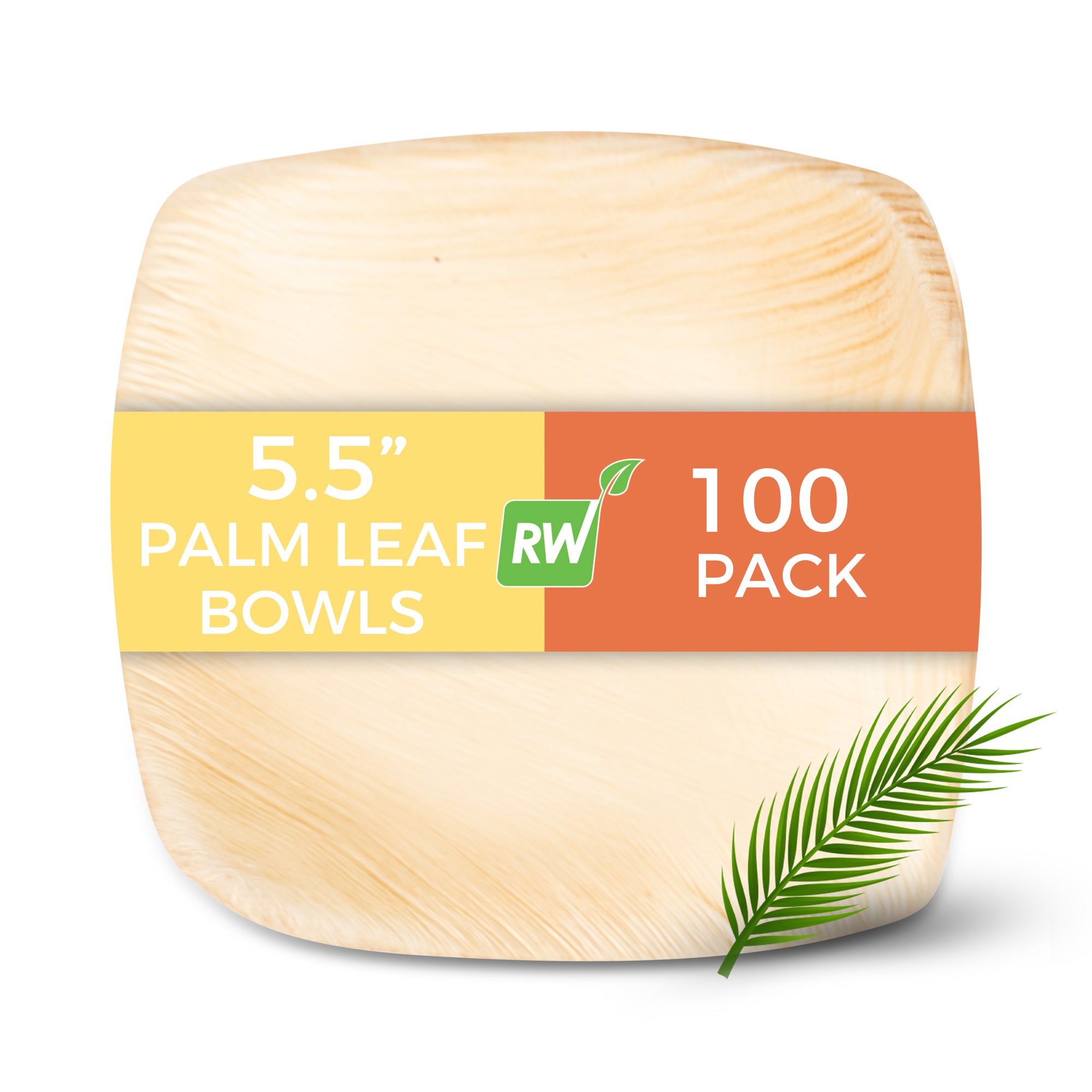 Midori 7 oz Square Natural Palm Leaf Small Bowl - 5 1/2" x 5 1/2" x 1 3/4" - 100 count box