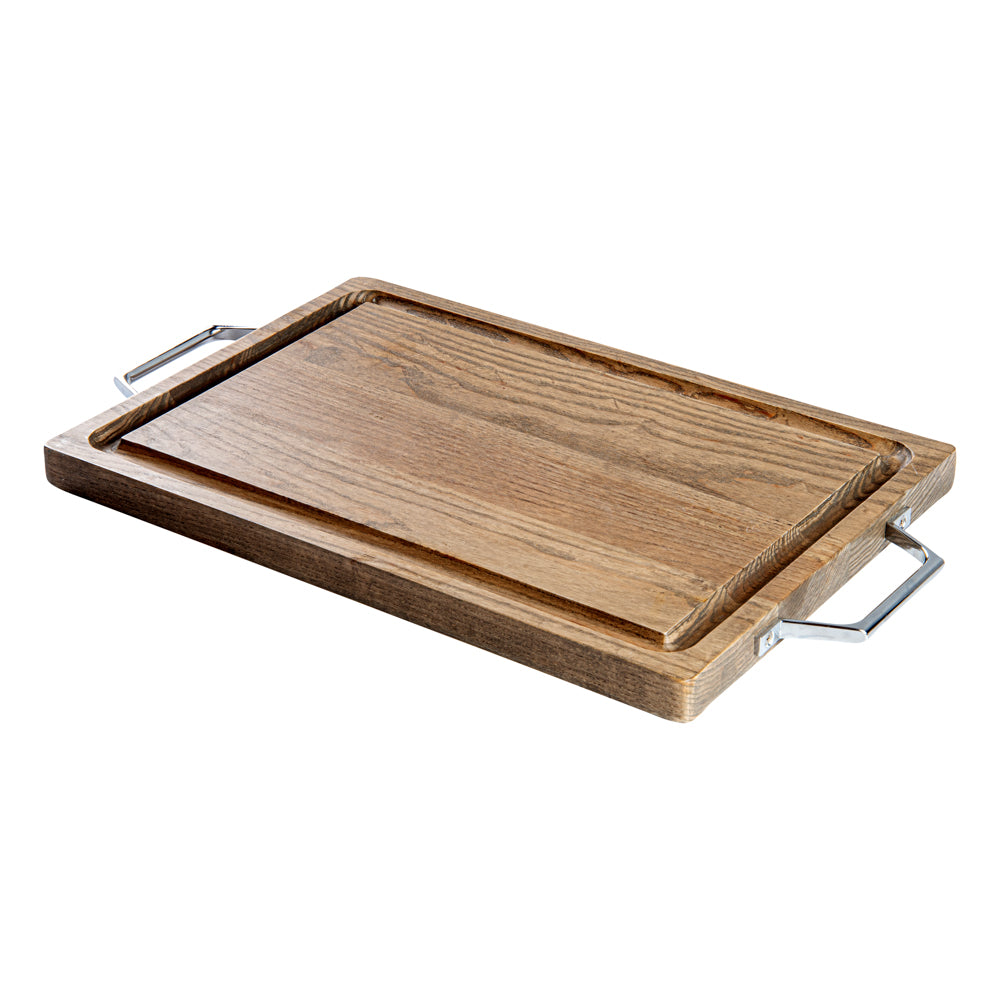 Campagna Rectangle Natural Wood Small Serving and Cutting Board - Chrome Hardware - 21 1/2" x 12" x 1" - 1 count box