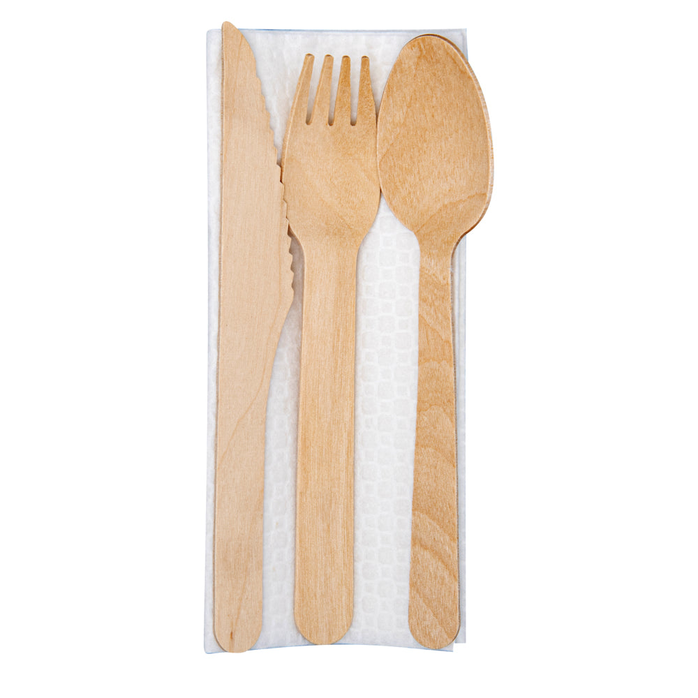 Eco Luxe Wood Flatware Kit - Tied with Twine - 6 1/2" x 1 1/2" x 1/2" - 100 count box