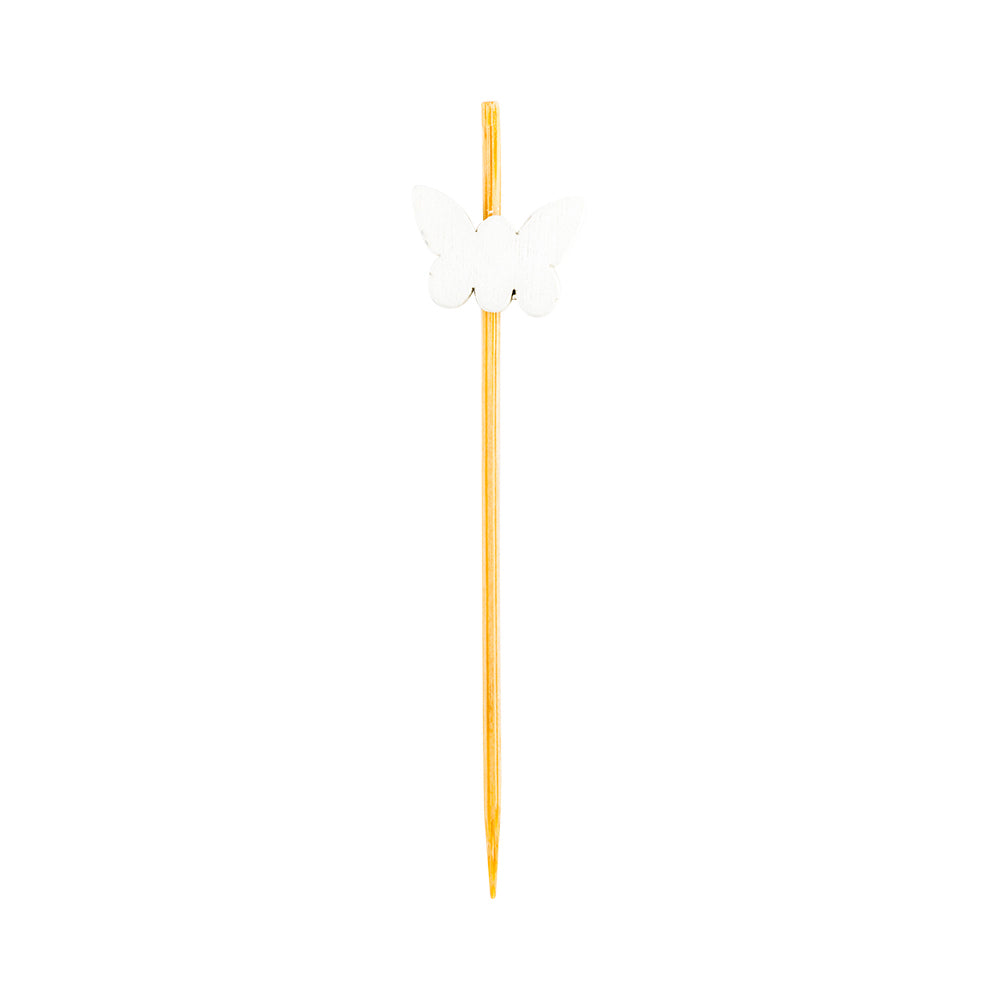 White Bamboo Butterfly Skewer - 4" x 3/4" - 1000 count box