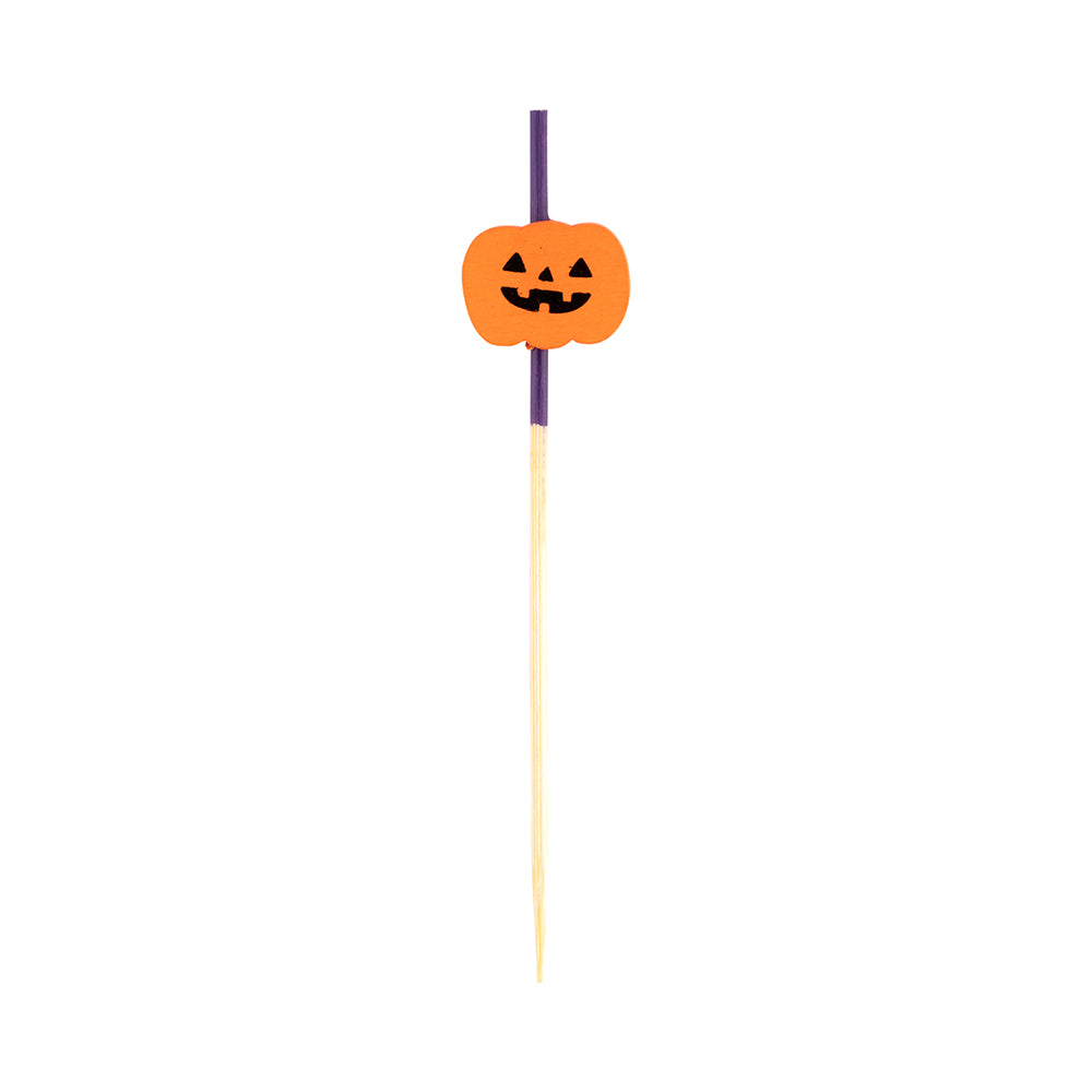 Orange Bamboo Jack-o-Lantern Skewer - 4" x 3/4" - 1000 count box