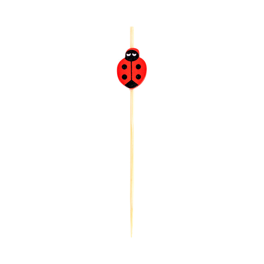 Red Bamboo Ladybug Skewer - 4" x 3/4" - 1000 count box