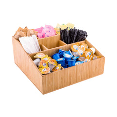 Square Natural Bamboo Condiment Organizer - 9 Compartments - 11 3/4