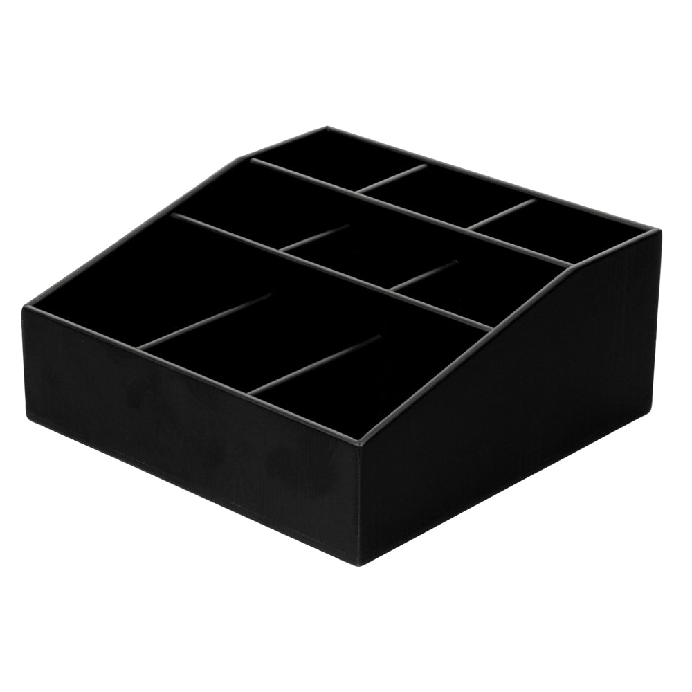 Square Black Bamboo Condiment Organizer - 9 Compartments - 11 3/4" x 11 3/4" x 5 1/2" - 1 count box