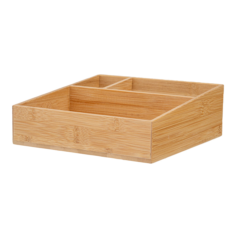 Square Natural Bamboo Packet Organizer - 8 1/4" x 8 1/4" x 2" - 1 count box