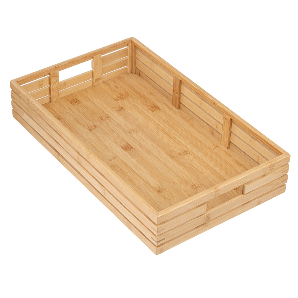 Rectangle Natural Bamboo Serving Tray - with Handles - 20 3/4" x 13" x 3 3/4" - 1 count box