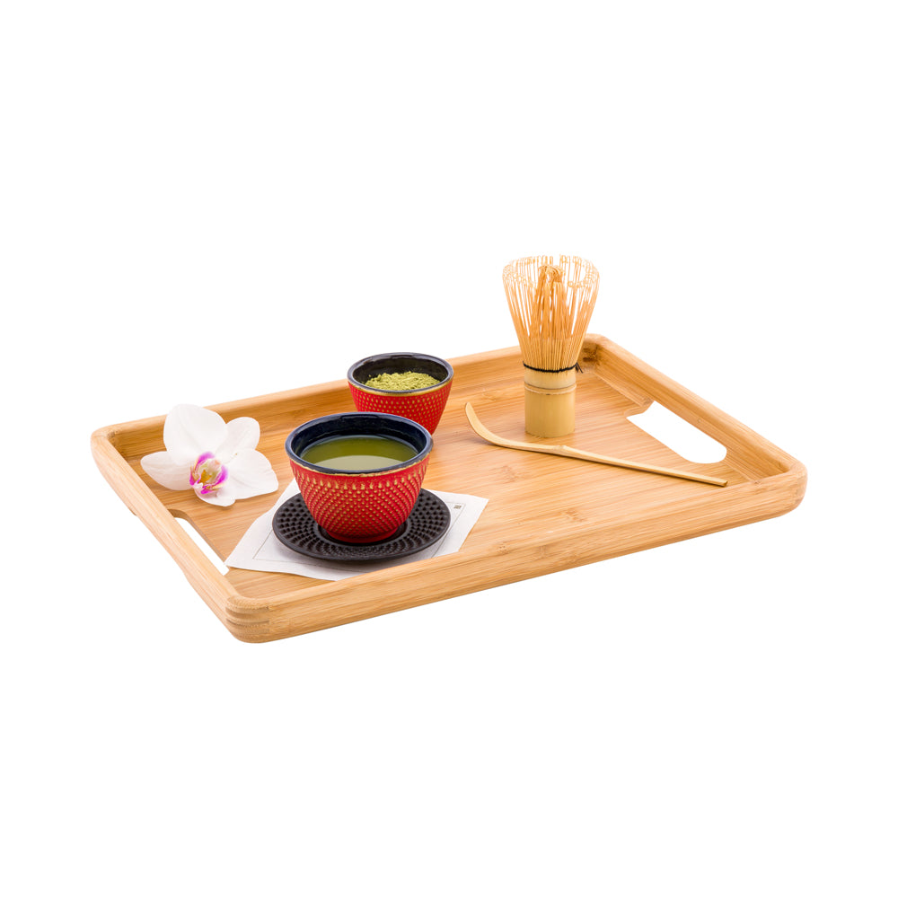 Rectangle Natural Bamboo Serving Tray - with Handles - 13 1/2" x 9 1/2" x 1" - 1 count box