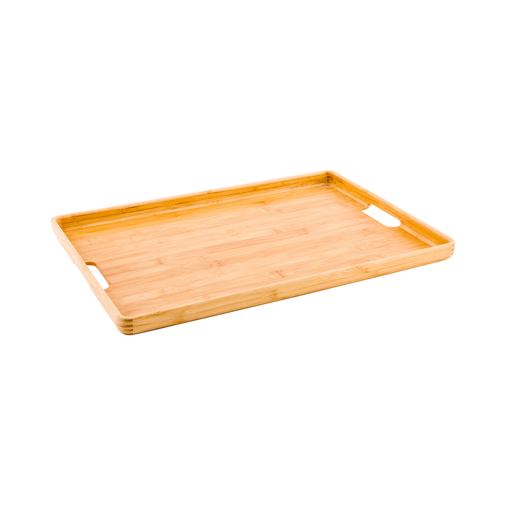 Rectangle Natural Bamboo Serving Tray - with Handles - 19 3/4" x 14" x 1" - 1 count box