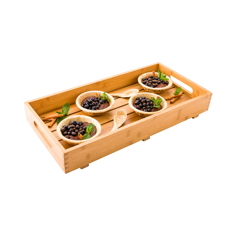 Natural Bamboo Serving Tray - with Handles - 22 1/2" x 11" x 2 3/4" - 1 count box