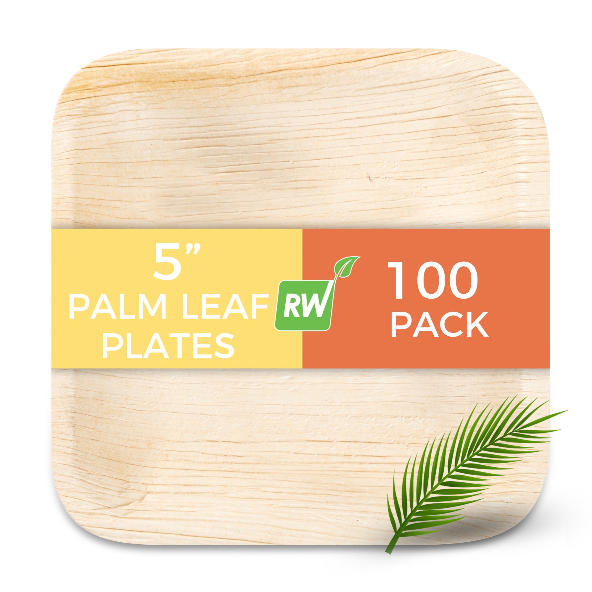 Indo Square Natural Palm Leaf Plate - 5" x 5" x 3/4" - 100 count box