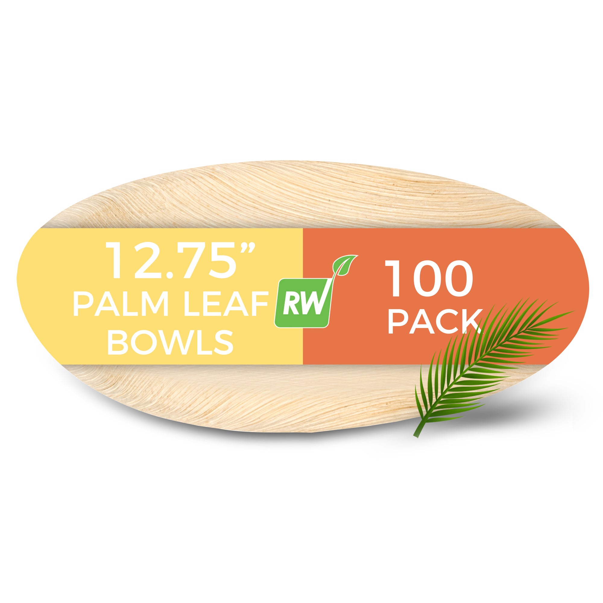 Indo Oval Natural Palm Leaf Bowl - 12 3/4" x 9" x 2 1/2" - 100 count box