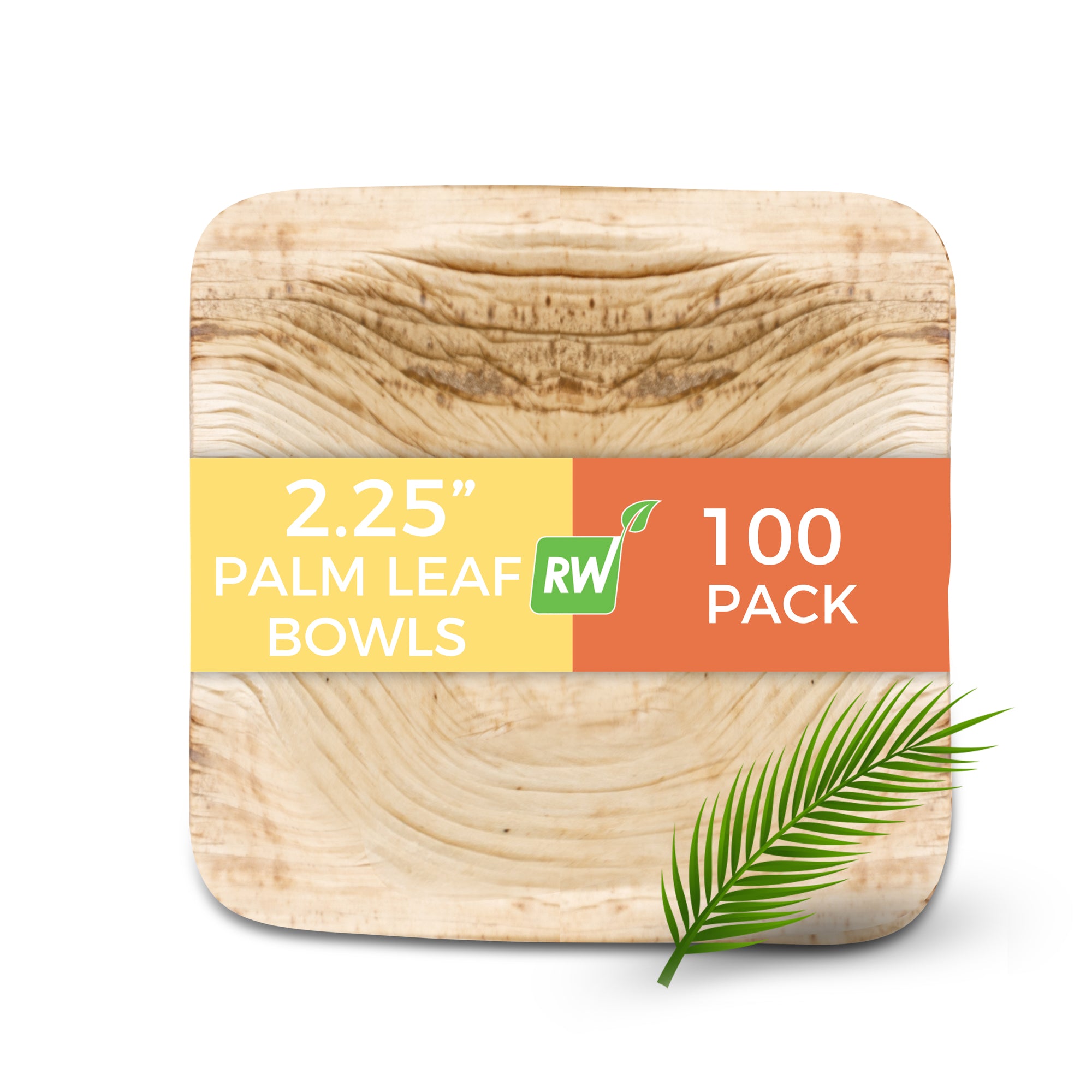 Indo 2 oz Square Natural Palm Leaf Bowl - 2 1/4" x 2 1/4" x 1/2" - 100 count box