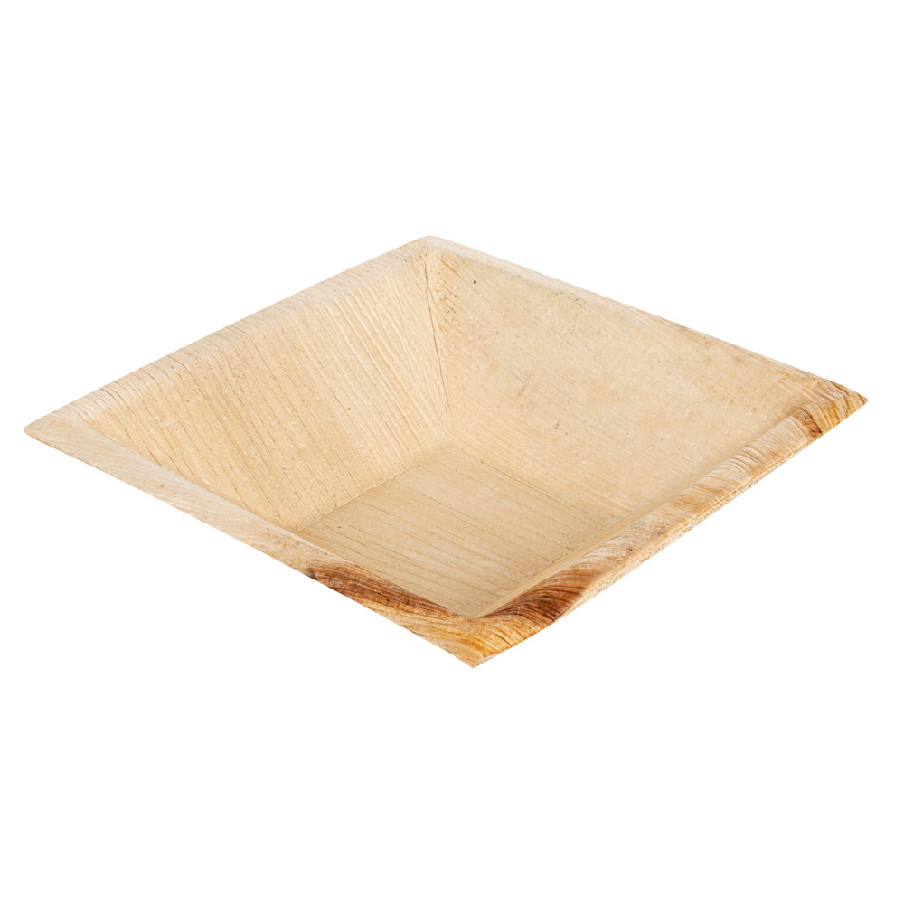 Indo 24 oz Square Natural Palm Leaf Bowl - 7" x 7" x 2" - 100 count box