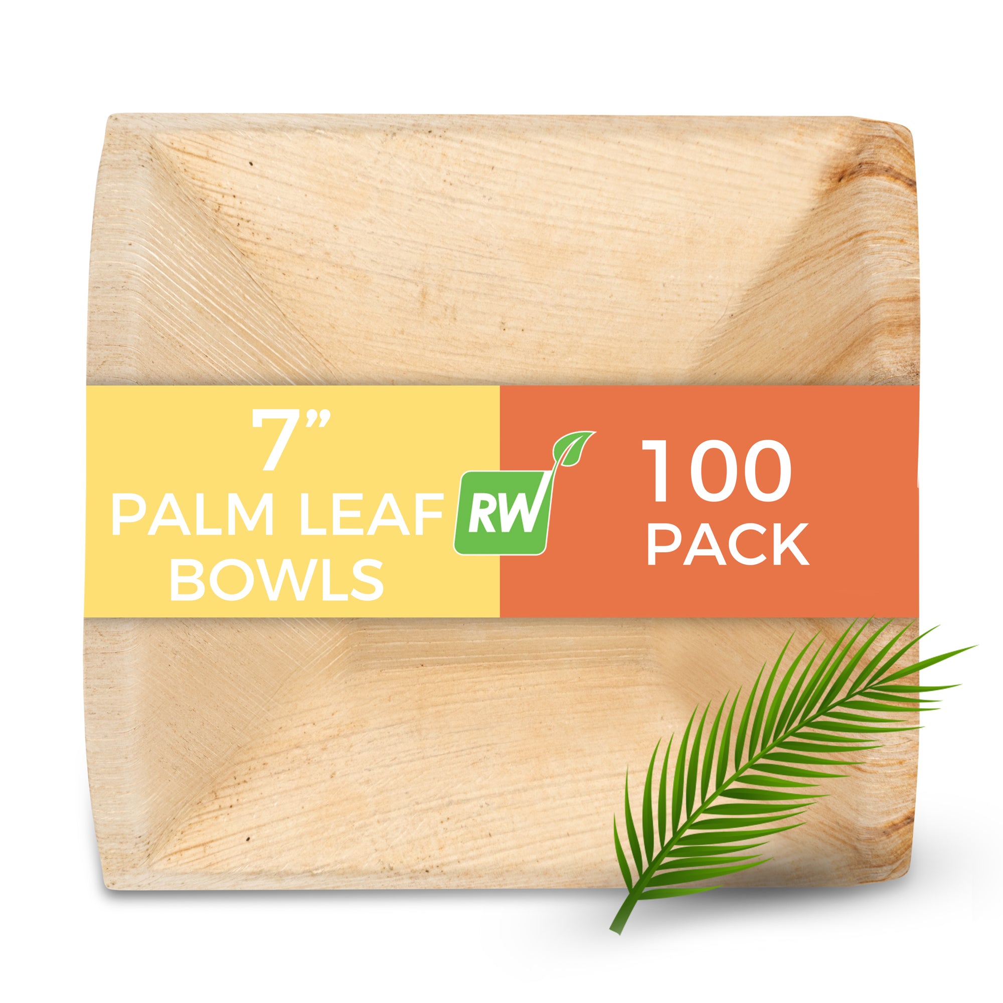 Indo 24 oz Square Natural Palm Leaf Bowl - 7" x 7" x 2" - 100 count box