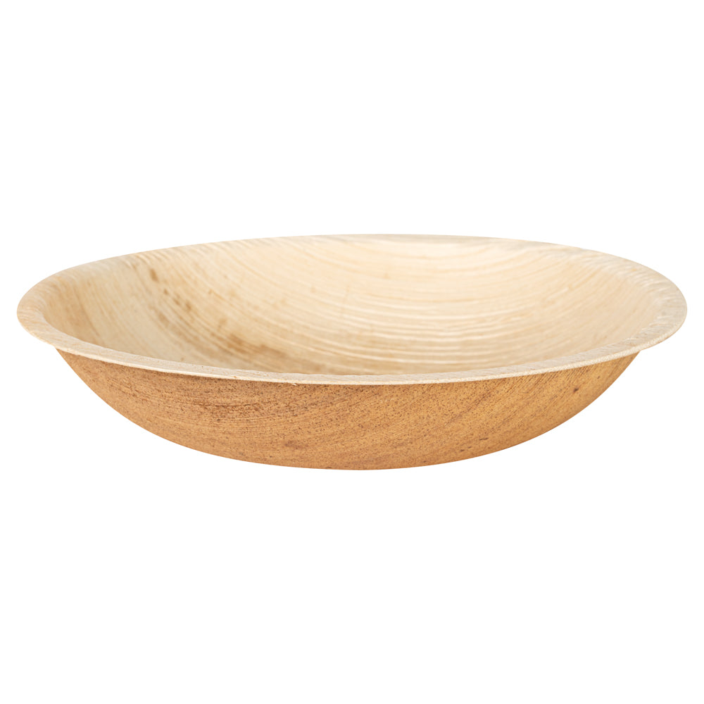 Indo 27 oz Round Natural Palm Leaf Bowl - 7 3/4" x 7 3/4" x 1 1/2" - 100 count box