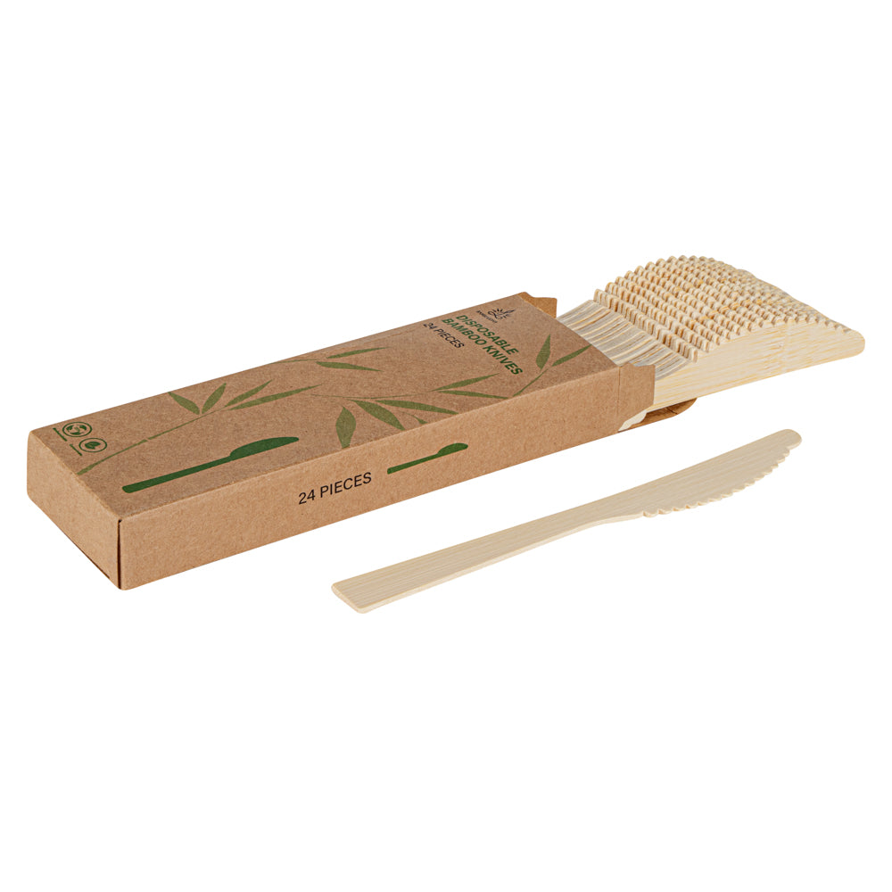 Bambuddha Natural Bamboo Disposable Knife - Retail Pack - 7" x 3/4" - 24 count box