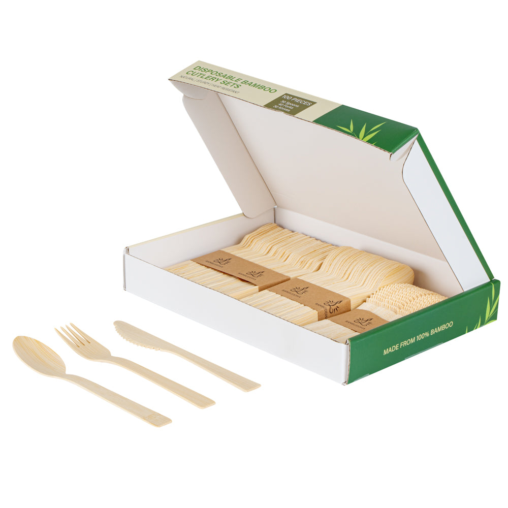 Bambuddha Natural Bamboo Disposable Cutlery Set - 7" - 100 count box