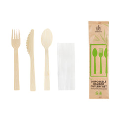 Bambuddha Natural Bamboo Disposable Cutlery Set - with Kraft Paper Pouch - 7