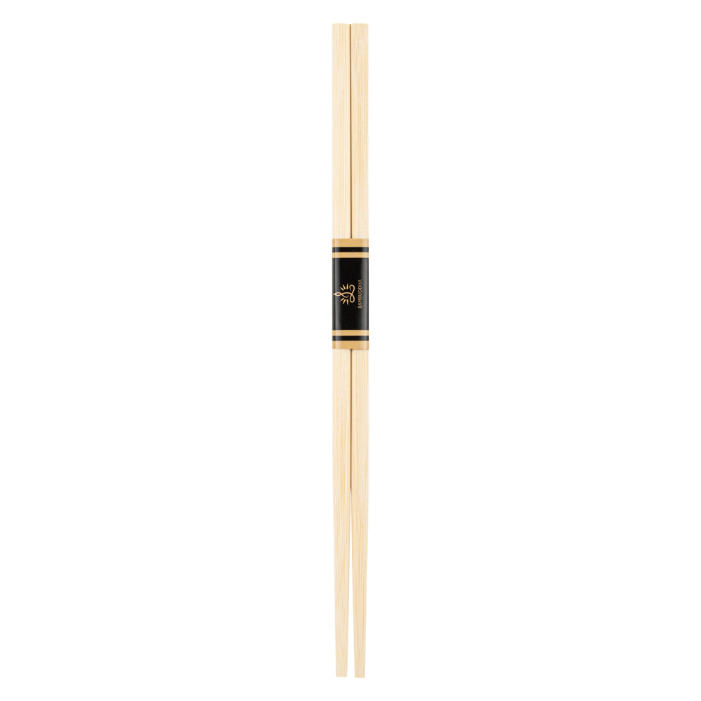 Bambuddha Round Square Natural Bamboo Modern Chopsticks - with Paper Band - 9 1/2" - 1000 count box