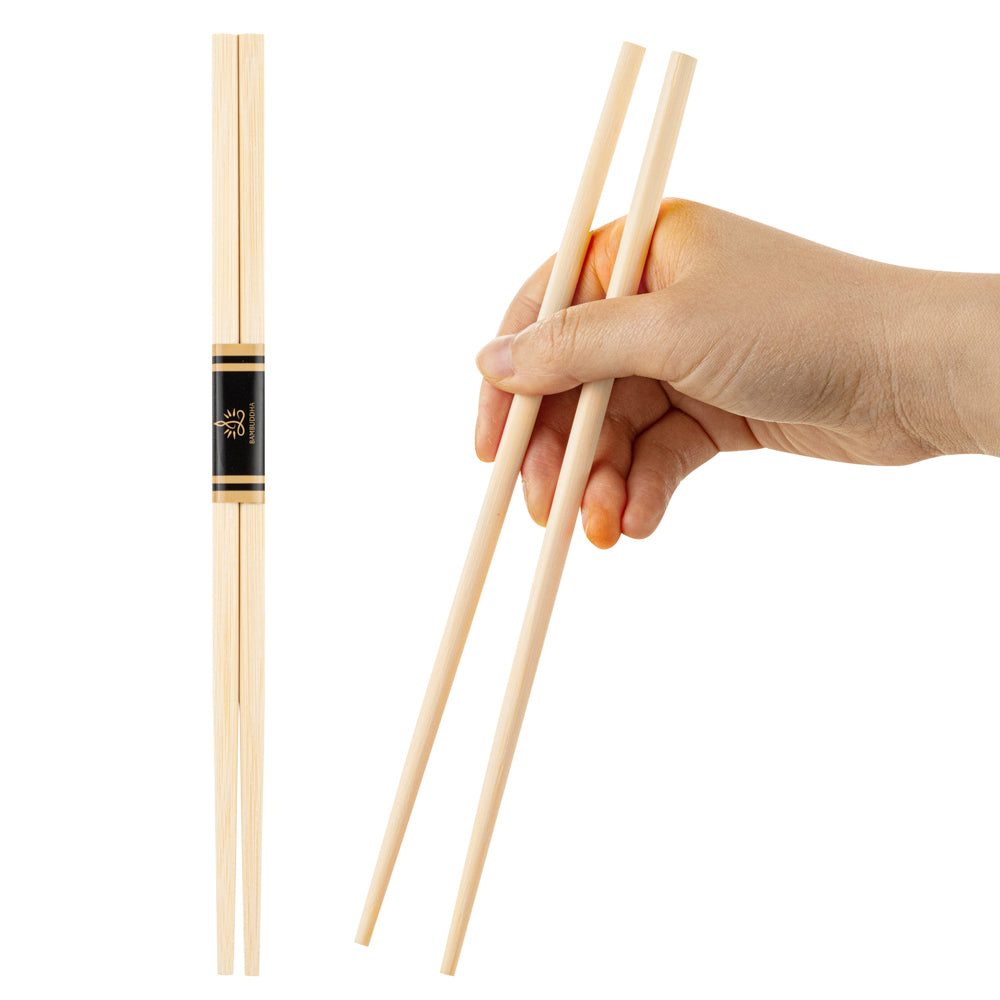 Bambuddha Round Square Natural Bamboo Modern Chopsticks - with Paper Band - 9 1/2" - 1000 count box