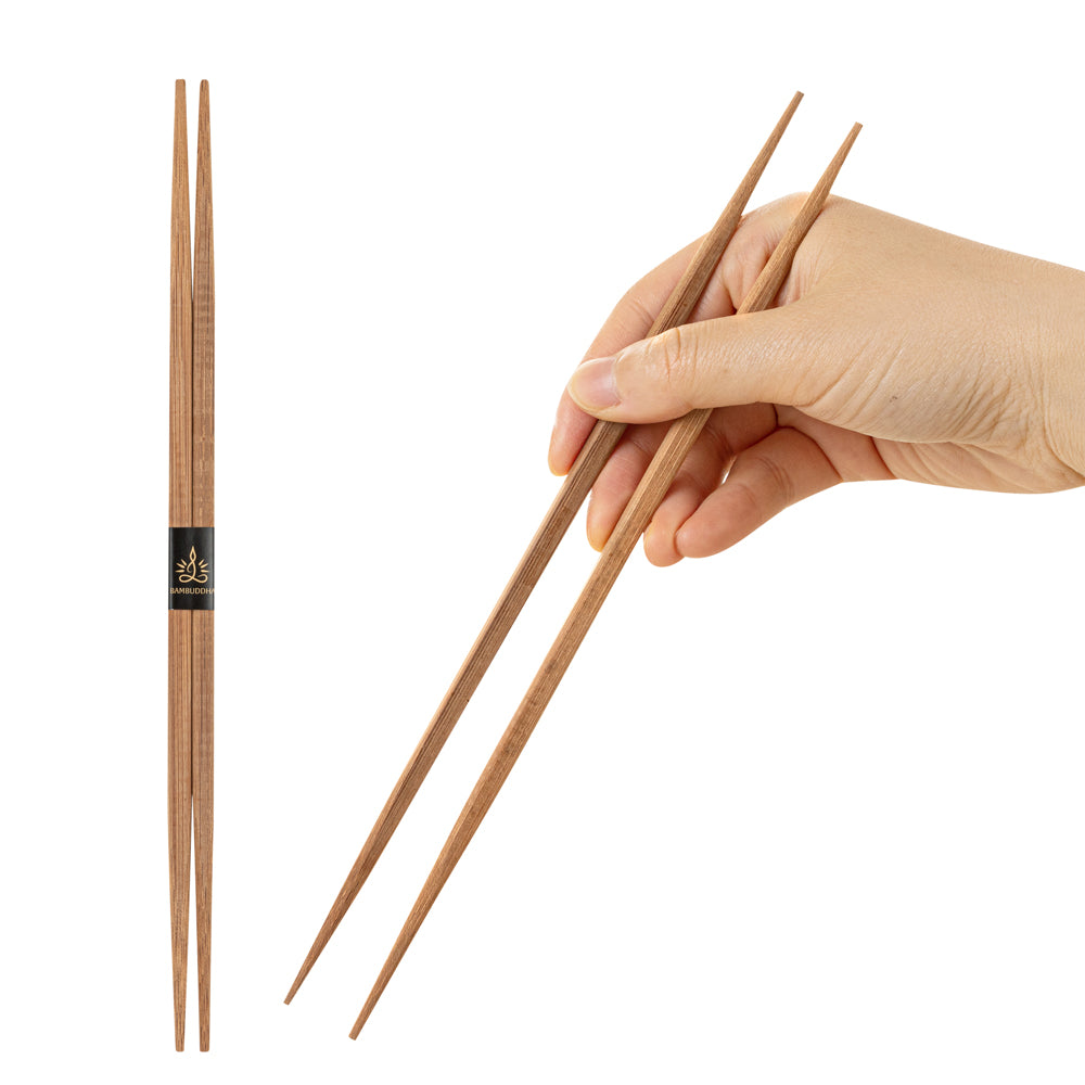 Bambuddha Brown Bamboo Contour Chopsticks - with Paper Band - 9 1/2" - 1000 count box