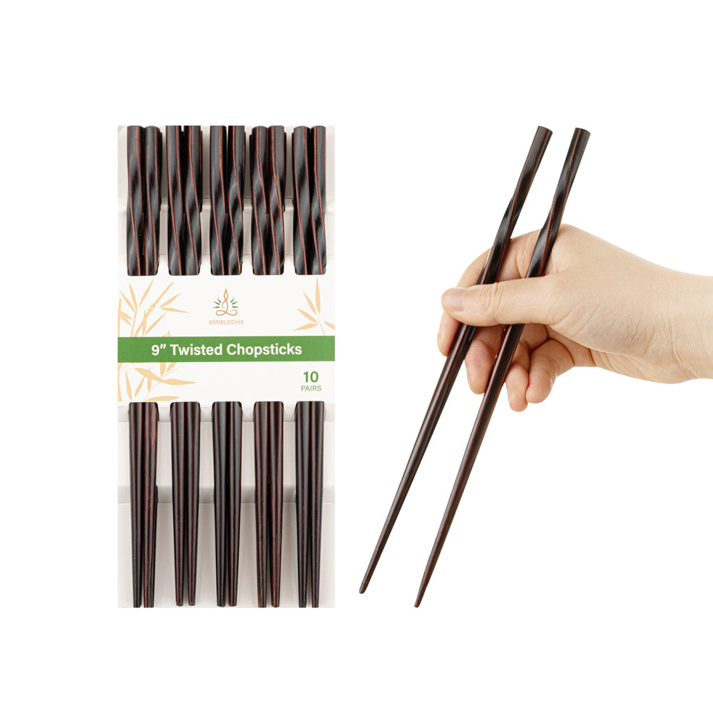 Bambuddha Dark Brown Bamboo Twisted Chopsticks - 9" - 100 count box