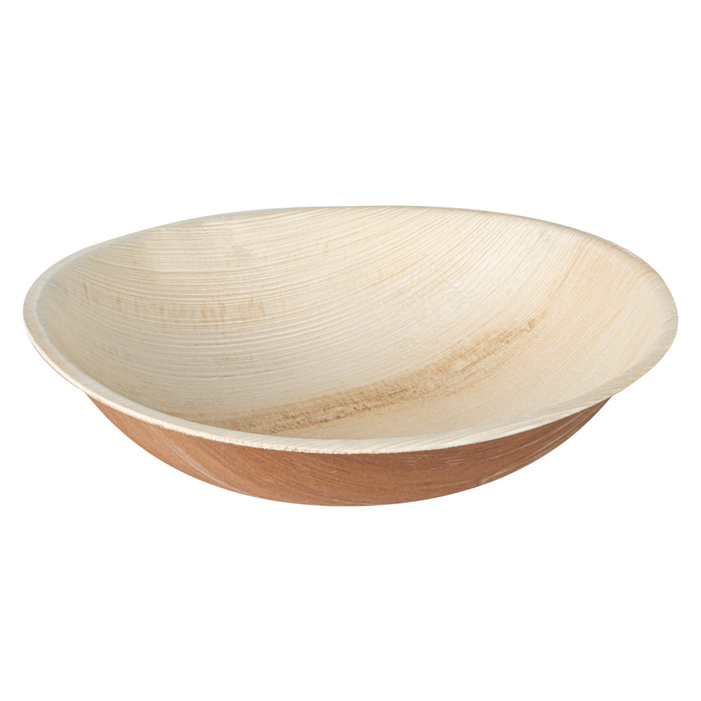 Indo 96 oz Round Natural Palm Leaf Bowl - 11 3/4" x 11 3/4" x 2 3/4" - 100 count box