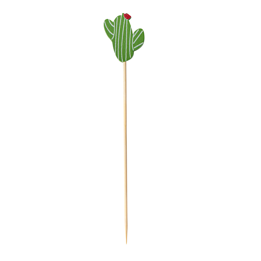 Green Bamboo Cactus with Flower Skewer - 4 3/4" - 1000 count box