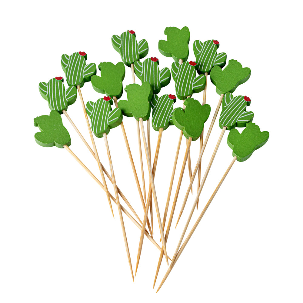 Green Bamboo Cactus with Flower Skewer - 4 3/4" - 1000 count box