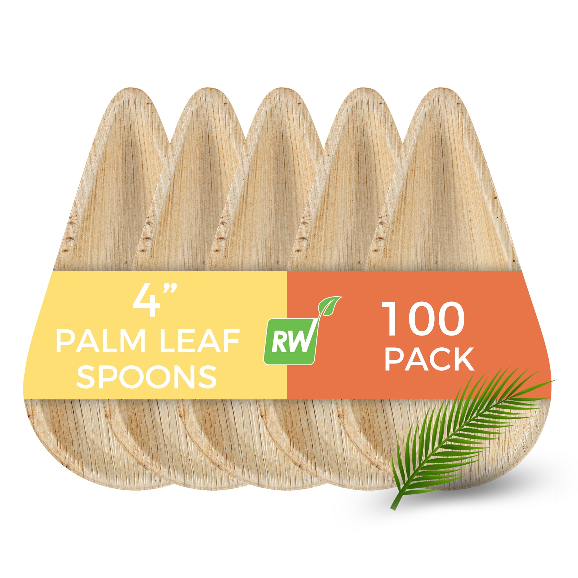 Indo Teardrop Natural Palm Leaf Tasting Spoon - 4" x 2" x 3/4" - 100 count box