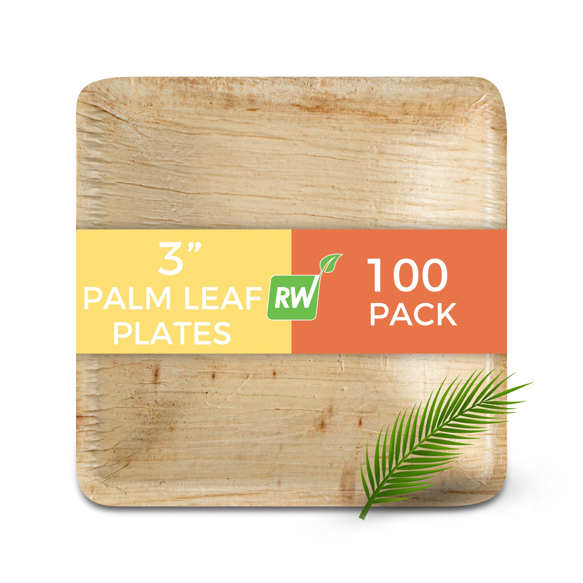 Indo Square Natural Palm Leaf Plate - 3" x 3" x 3/4" - 100 count box