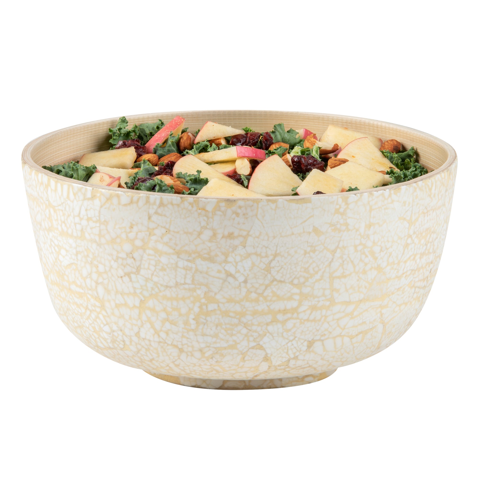 Bambuddha 25 oz Round Beige Spun Bamboo Medium Eggshell Salad Bowl - 9 1/2" x 9 1/2" x 4 3/4" - 1 count box