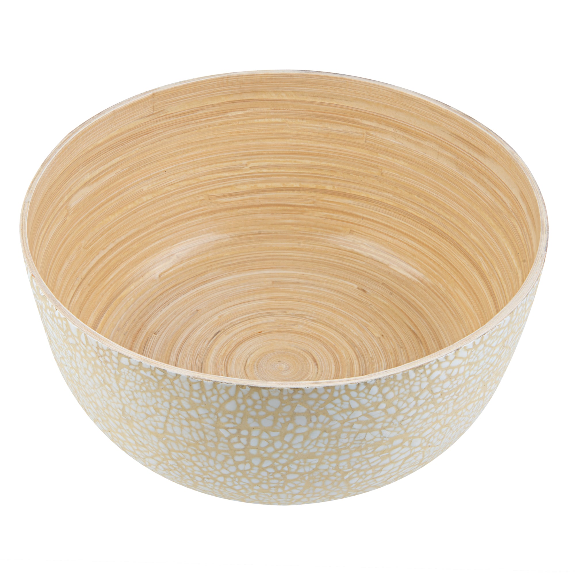 Bambuddha 51 oz Round Beige Spun Bamboo Extra Large Eggshell Salad Bowl - 13 1/2" x 13 1/2" x 6 1/4" - 1 count box