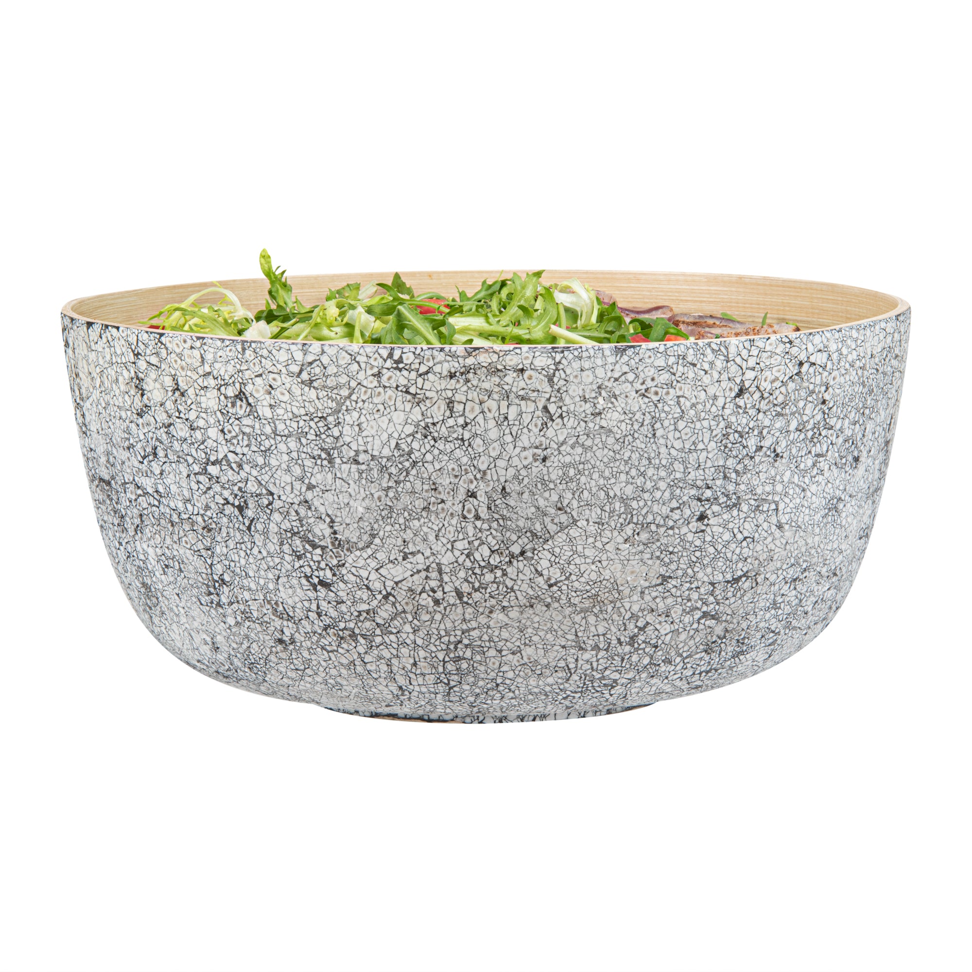 Bambuddha 51 oz Round Gray Spun Bamboo Extra Large Eggshell Salad Bowl - 13 1/2" x 13 1/2" x 6 1/4" - 1 count box