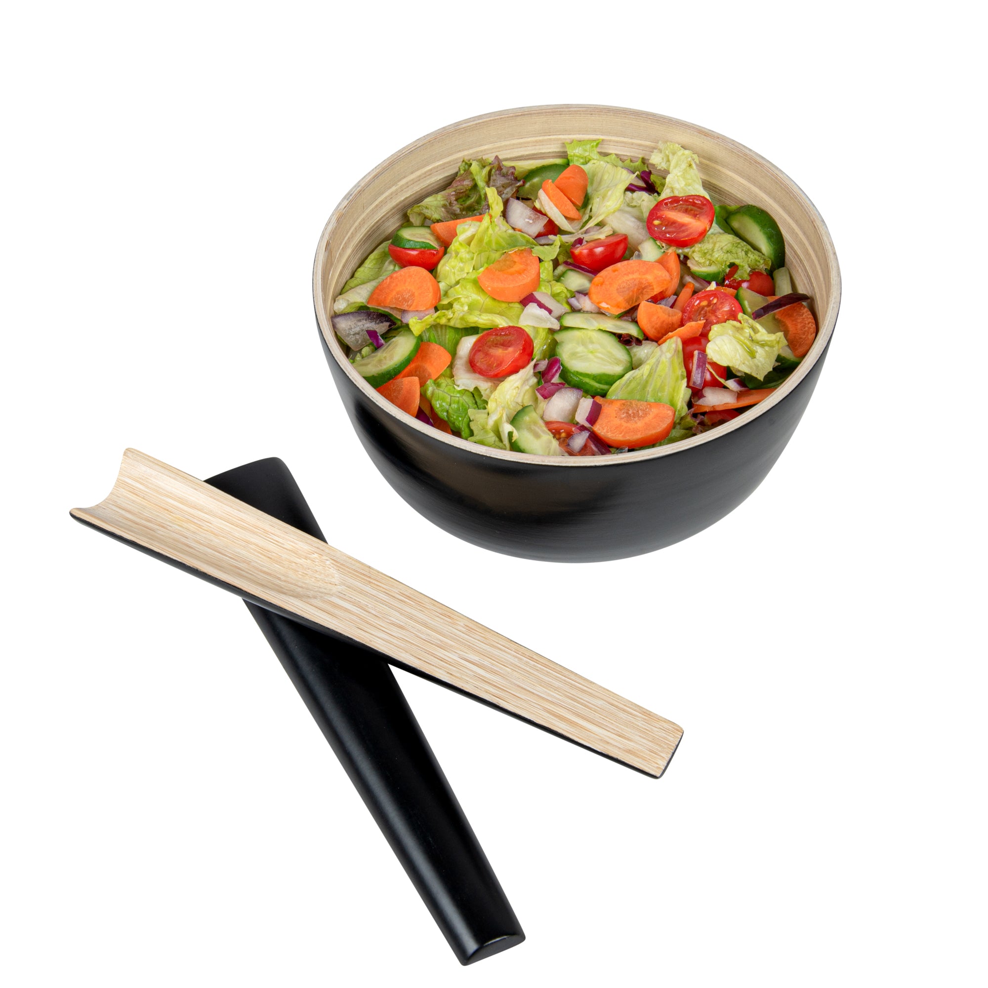 Bambuddha Black Spun Bamboo 2-Piece Salad Server Set - 9 3/4" - 10 count box