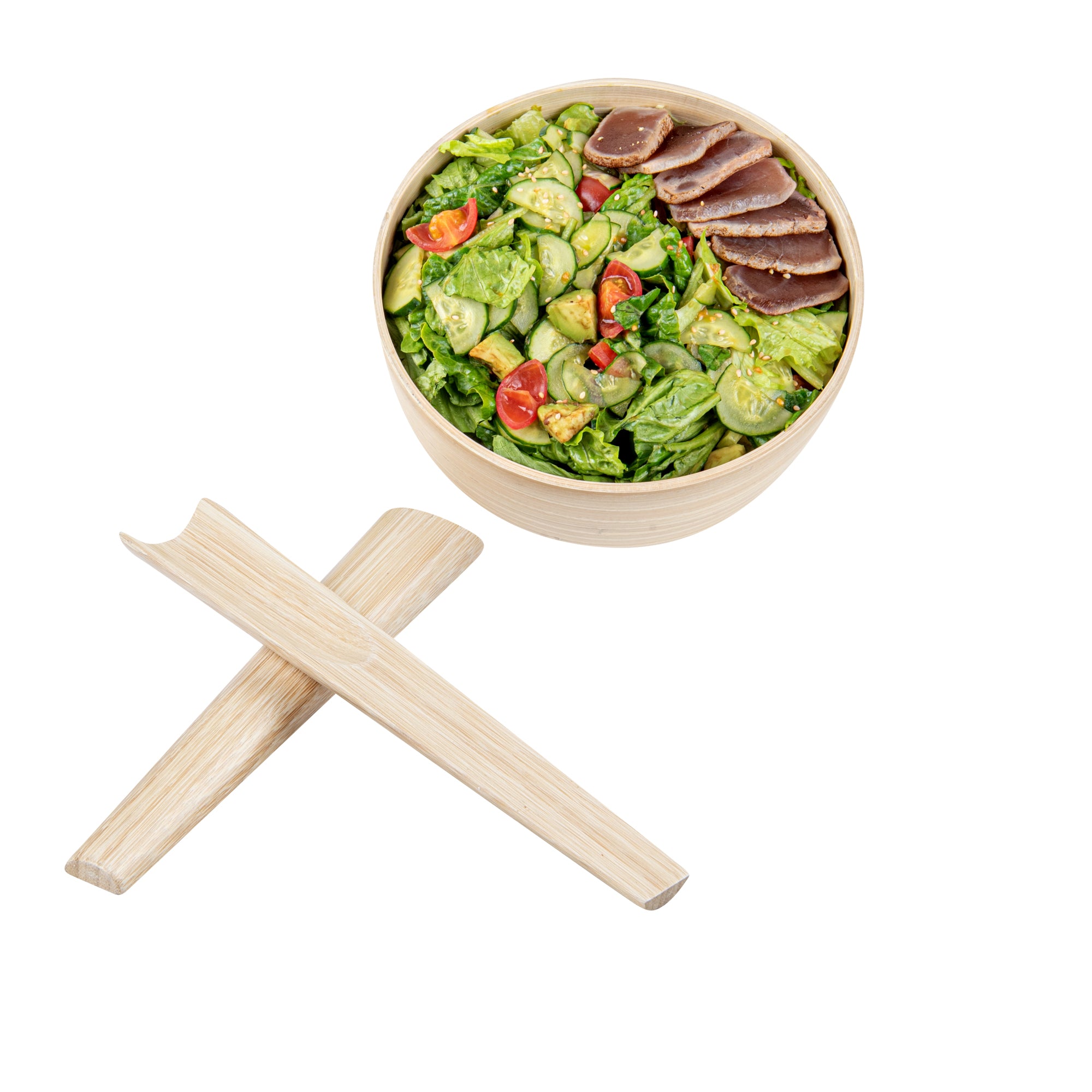 Bambuddha Natural Spun Bamboo 2-Piece Salad Server Set - 9 3/4" - 10 count box