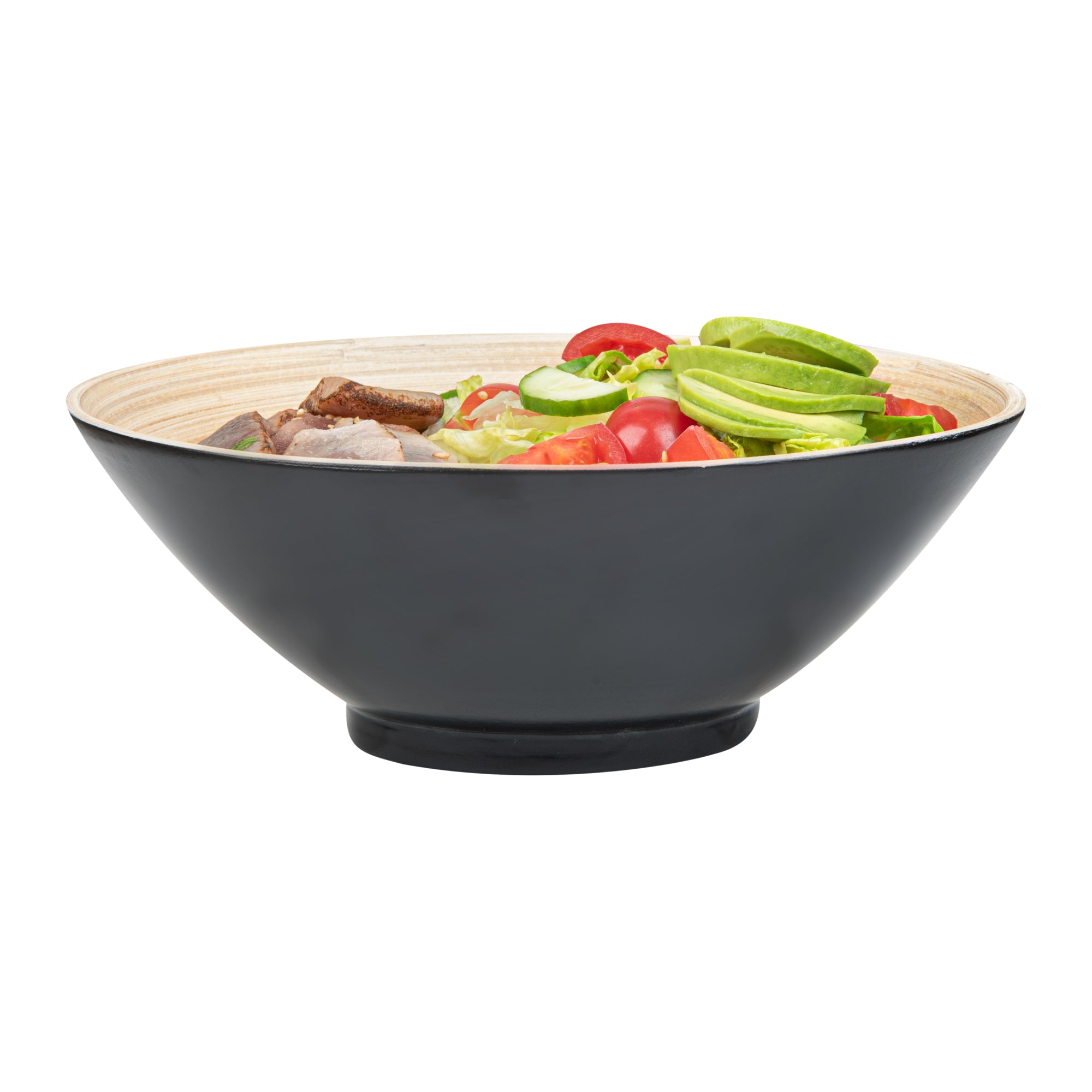 Bambuddha 29 oz Round Black Spun Bamboo Serving Bowl - 8 1/4" x 8 1/4" x 3 1/4" - 1 count box