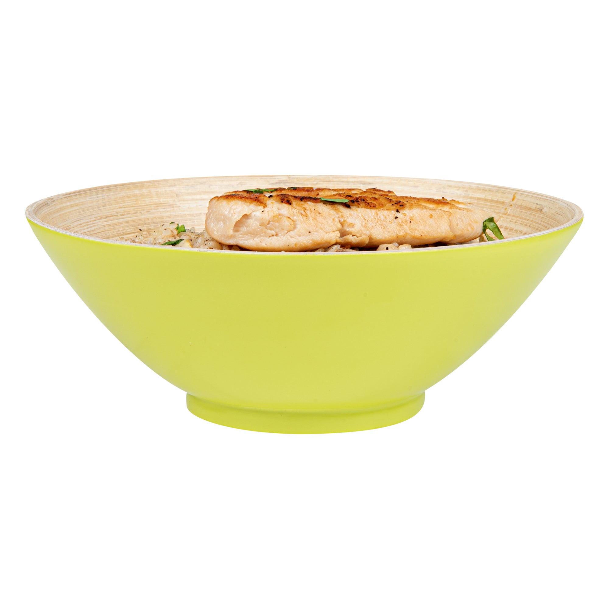 Bambuddha 29 oz Round Green Spun Bamboo Serving Bowl - 8 1/4" x 8 1/4" x 3 1/4" - 1 count box