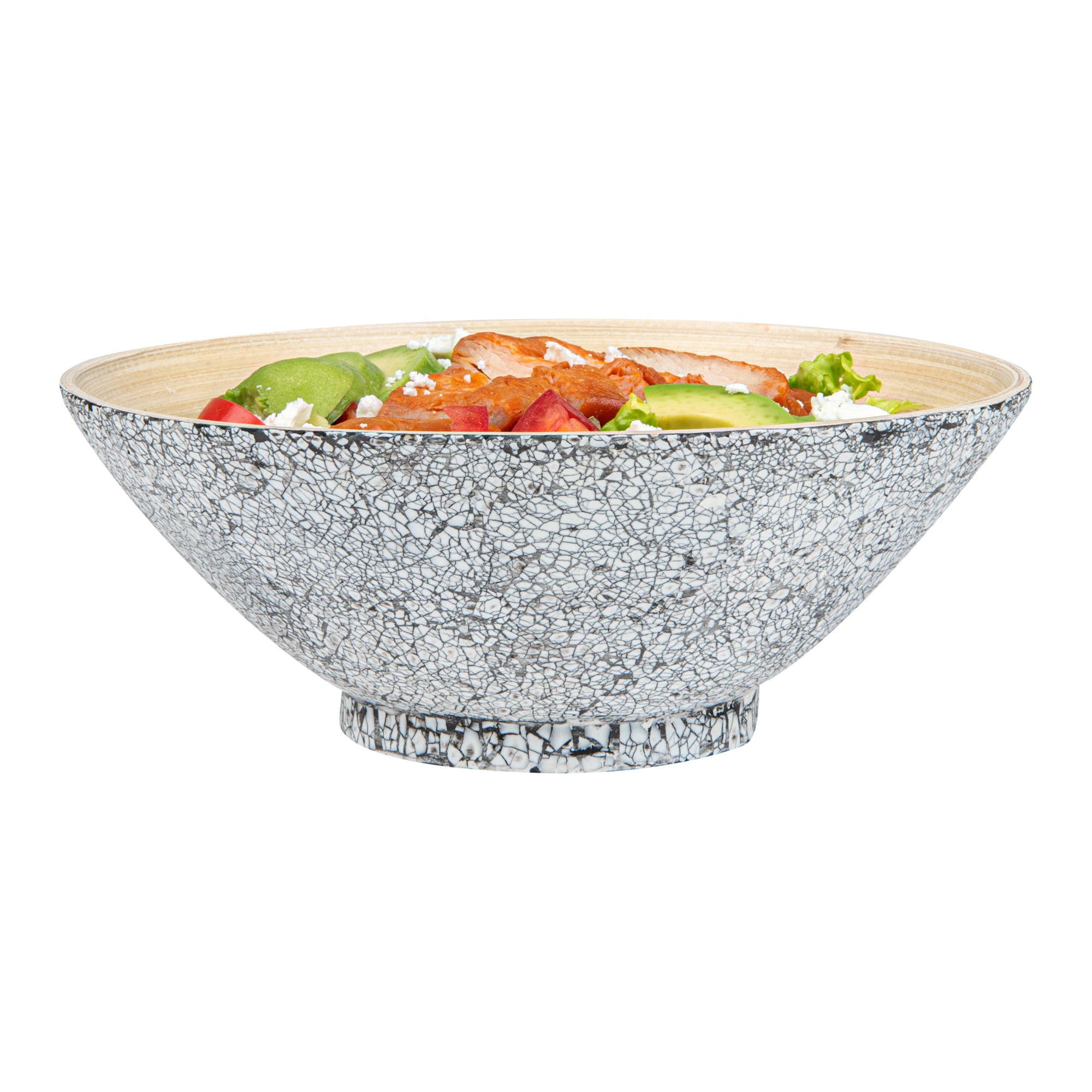 Bambuddha 29 oz Round Gray Spun Bamboo Eggshell Serving Bowl - 8 1/4" x 8 1/4" x 3 1/4" - 1 count box