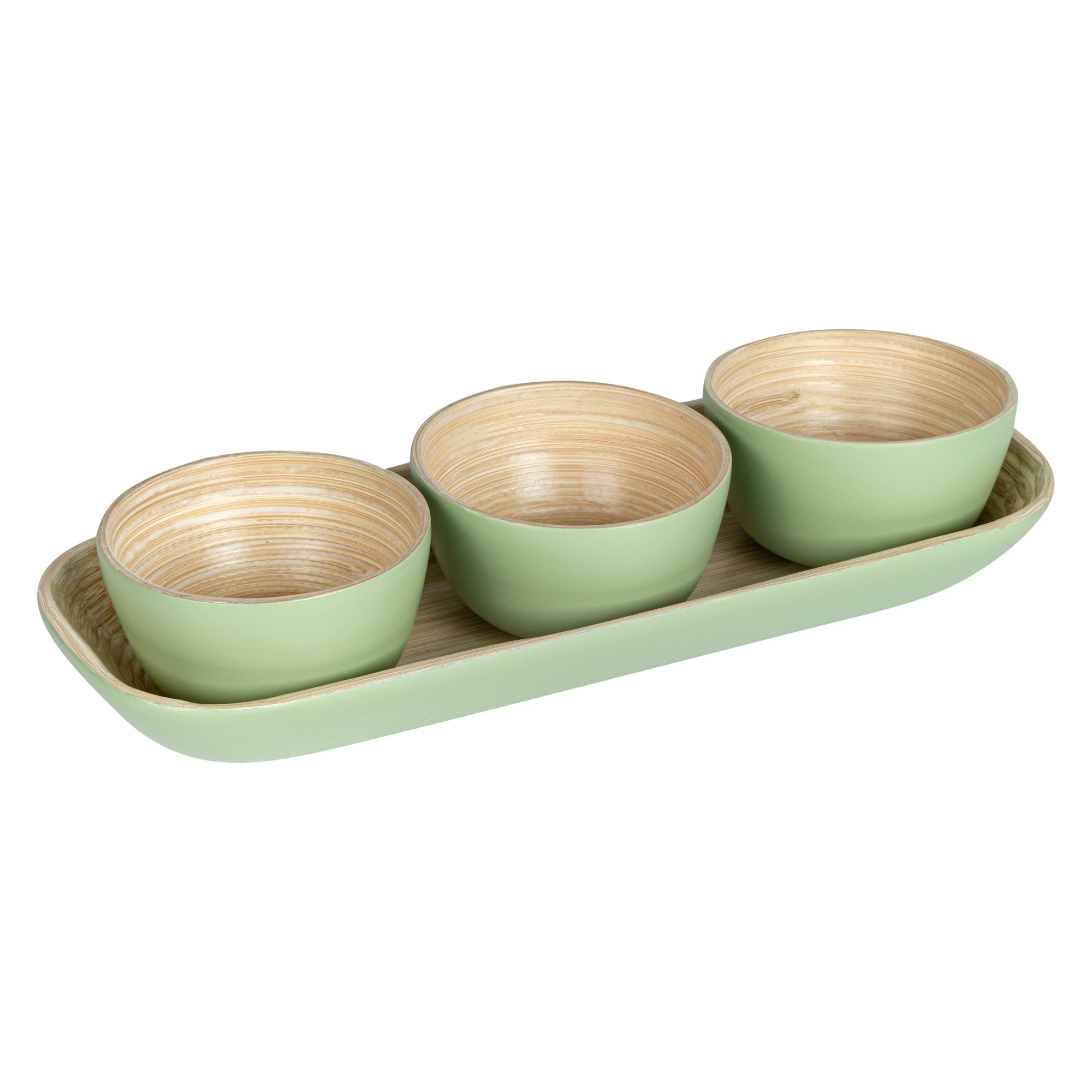 Bambuddha Green Bamboo Bowl Set - 3 Bowls, Bamboo Tray - 11 3/4" x 4 1/4" x 1 3/4" - 10 count box