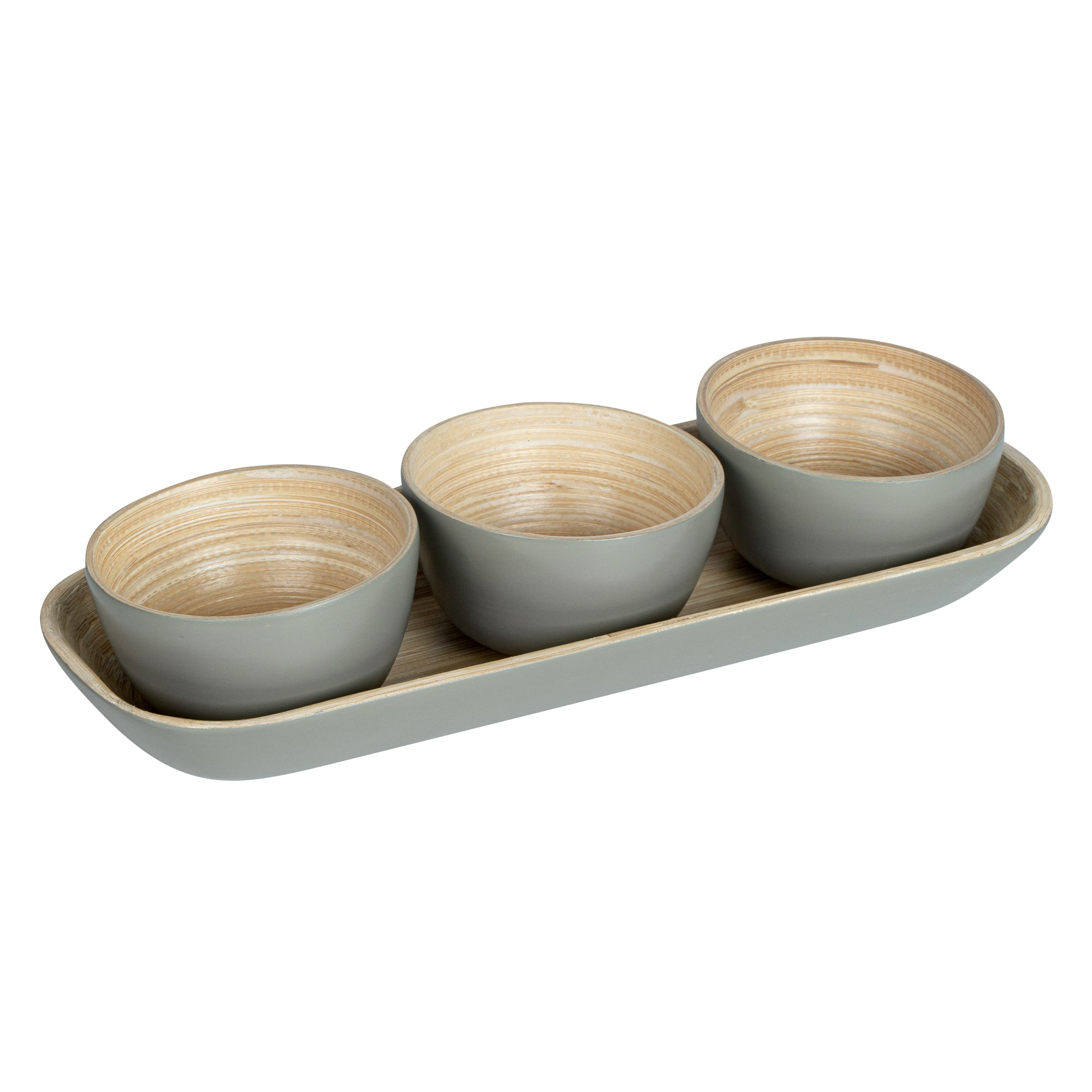 Bambuddha Gray Bamboo Bowl Set - 3 Bowls, Bamboo Tray - 11 3/4" x 4 1/4" x 1 3/4" - 10 count box