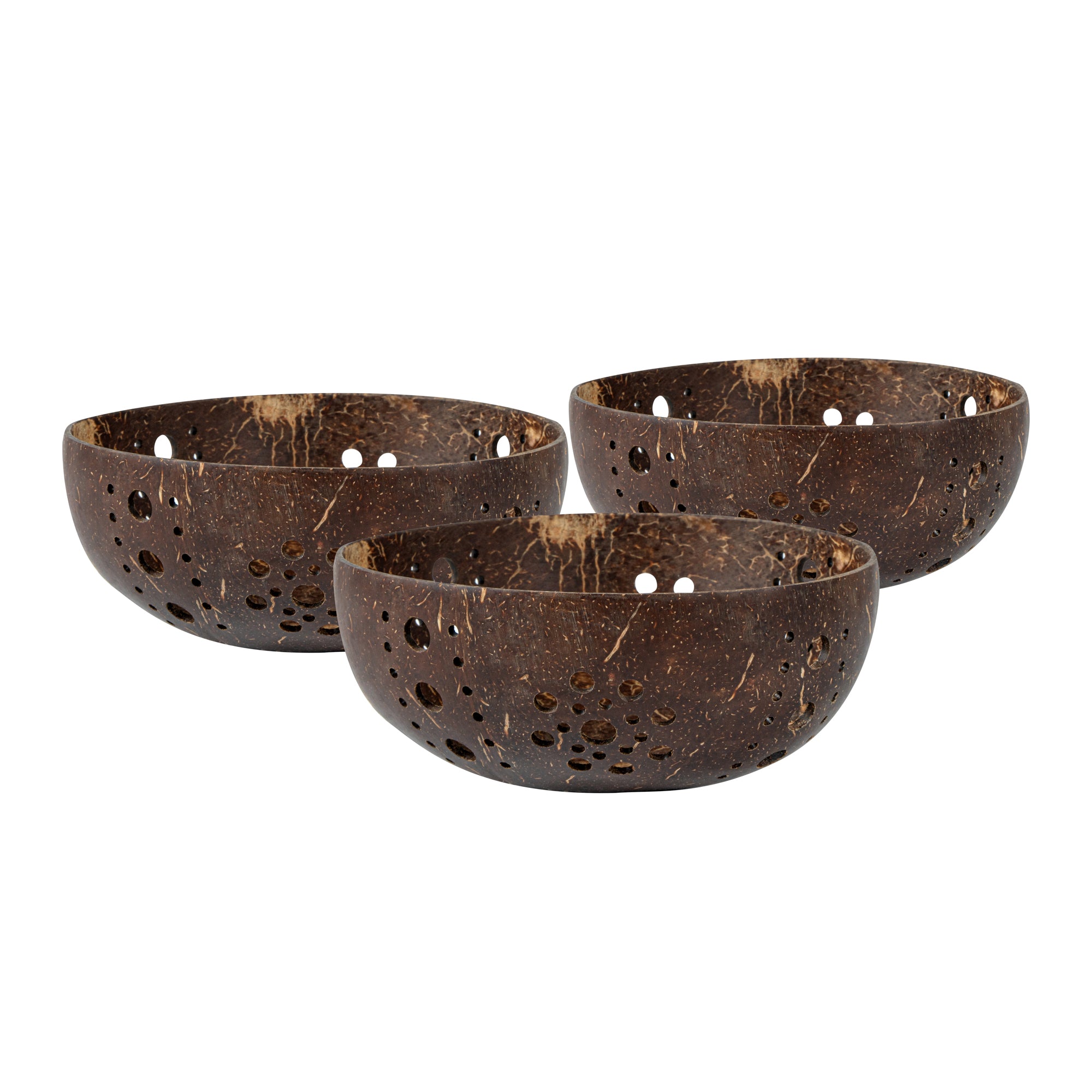 Coco Casa Brown Handmade Coconut Shell Candle Holder - Sun Pattern - 5" x 5" x 2" - 10 count box