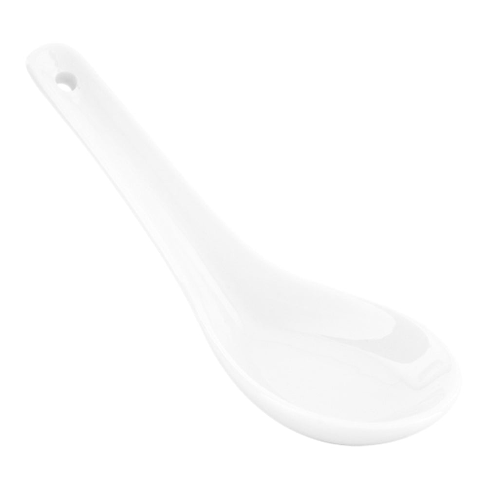 White Porcelain Asian Spoon - 5" x 1 3/4" x 2" - 10 count box