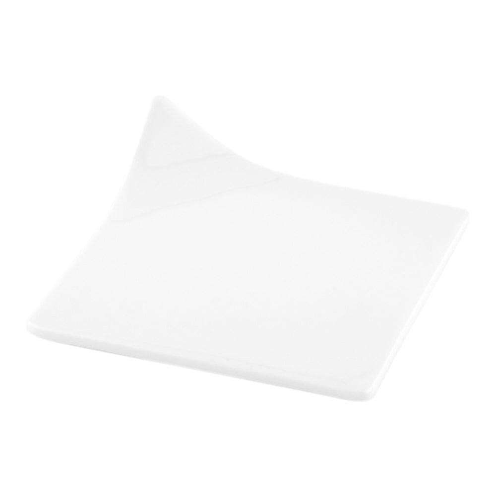 Square White Porcelain Modern Flare Plate - 4" x 4" x 1" - 10 count box