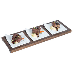 Rectangle White Porcelain Modern Flat Plate Set - 3 Plates, Bamboo Tray - 14 1/4