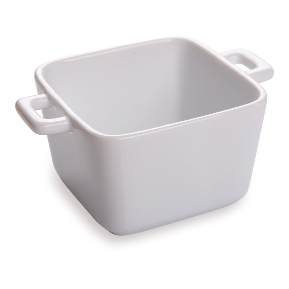 7 oz Square White Porcelain Mini Casserole Dish - 4 1/2" x 3 1/2" x 2" - 10 count box