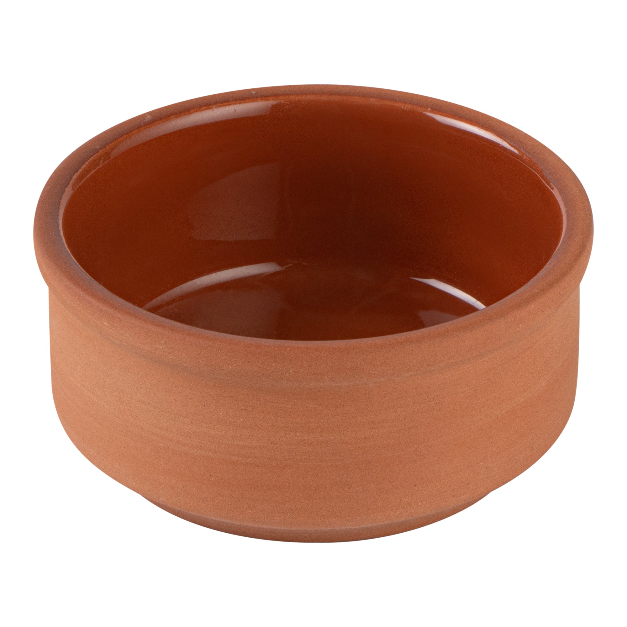 Terra Tek 3 oz Terracotta Cazuela Bowl - Brown Glazed Interior, Oven-Safe, Microwave-Safe - 3 1/4" x 3 1/4" x 1 1/2" - 10 count box