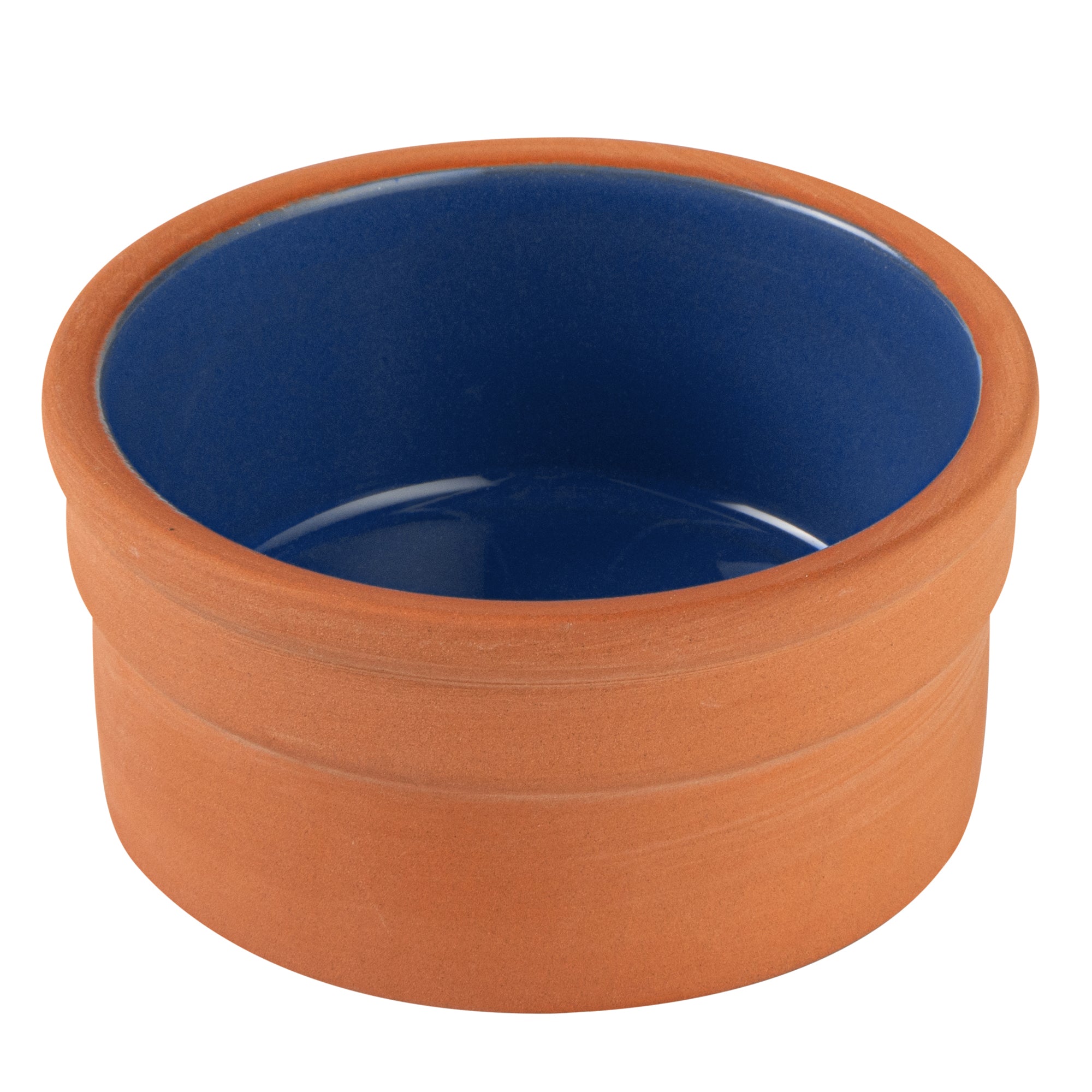 Terra Tek 5 oz Terracotta Cazuela Bowl - Blue Glazed Interior, Oven-Safe, Microwave-Safe - 3 3/4" x 3 3/4" x 1 3/4" - 10 count box