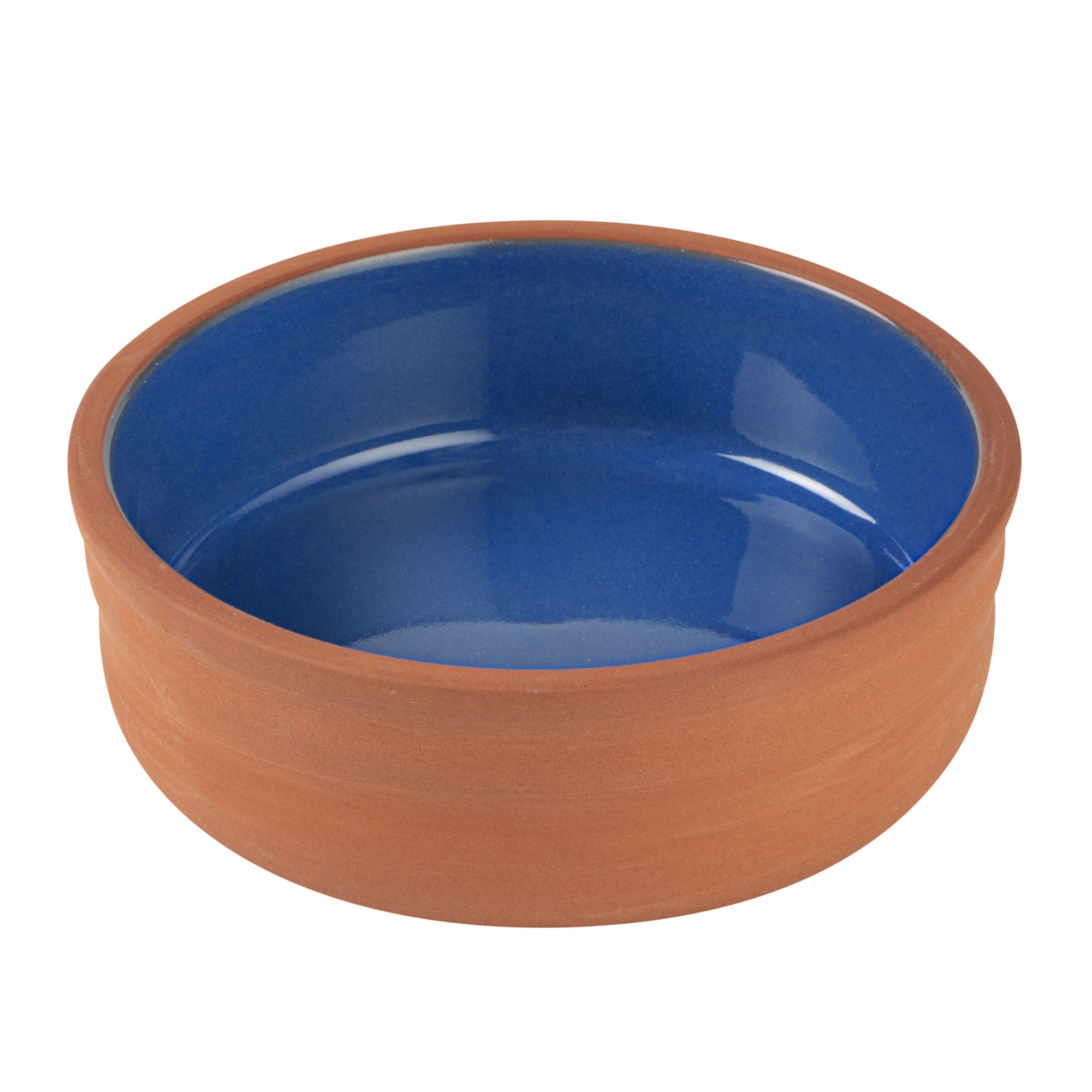 Terra Tek 7 oz Terracotta Cazuela Bowl - Blue Glazed Interior, Oven-Safe, Microwave-Safe - 4 3/4'' x 4 3/4'' x 1 1/2'' - 10 count box