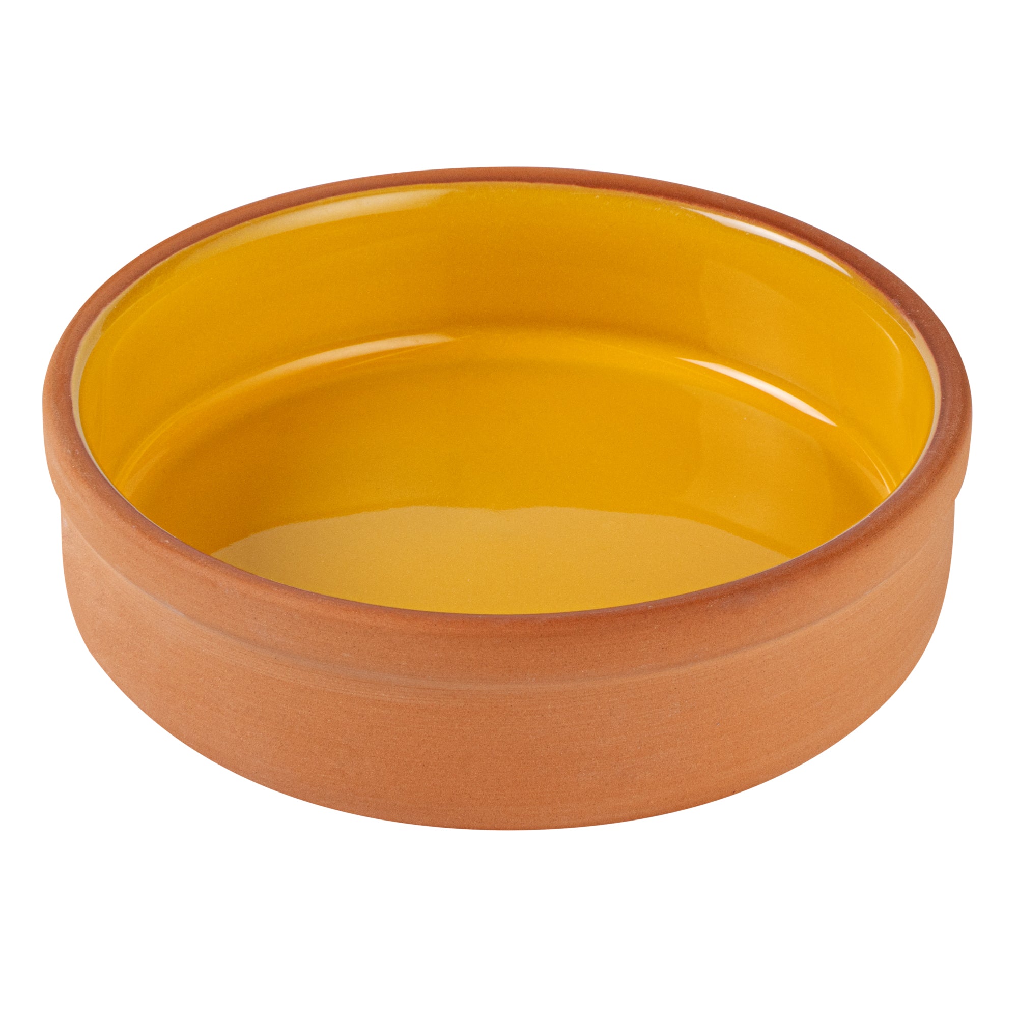 Terra Tek 9 oz Terracotta Cazuela Bowl - Yellow Glazed Interior, Oven-Safe, Microwave-Safe - 5'' x 5'' x 1 1/4'' - 10 count box